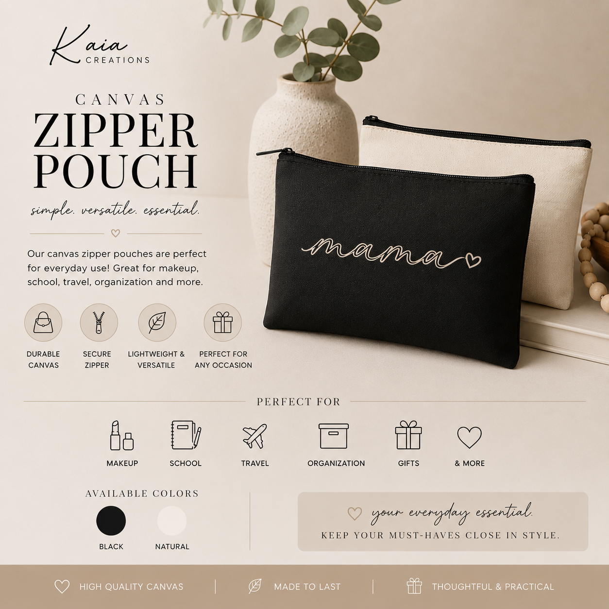 Personalized Canvas Makeup Pouch